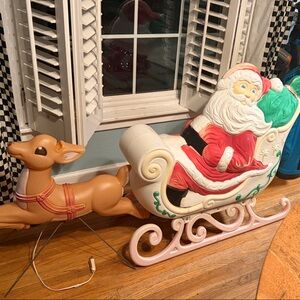 Santa Claus Sleigh with Reindeer Holiday Decoration